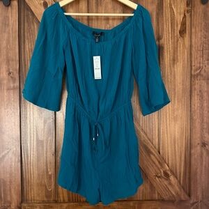 NWT White House Black Market Teal Off-Shoulder Romper XS